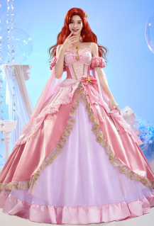 open lace back dress Beauty and the Beast Belle pink Dress Costume cosplay – MJcostume main image 1