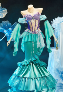 The Little Mermaid Ariel Derivative Princess Dreamy Dress Patchwork Top and Multi-layered Fishtail Skirt with Sleeves