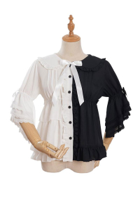 Magische Teeparty Sommer Farbblock Lolita Bluse mit Spitze