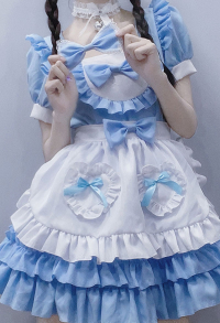 Cute Maid Dress Bubble Ruffles Bow Decorated Uniform Lolita Dress Cosplay Costume