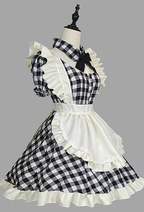 Kawaii Maid Costume de Cosplay Lolita Style Robe à Carreaux Noire