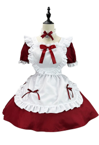 Plus Size Christmas Kawaii Maid Outfit Ruffle Bow Decorated Dress and Apron with Headdress and Choker
