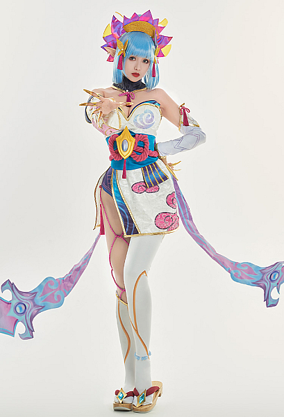 LOL Spirit Blossom Evelynn Cosplay Costume Strapless Tube Top and Shorts with Sleeves and Socks