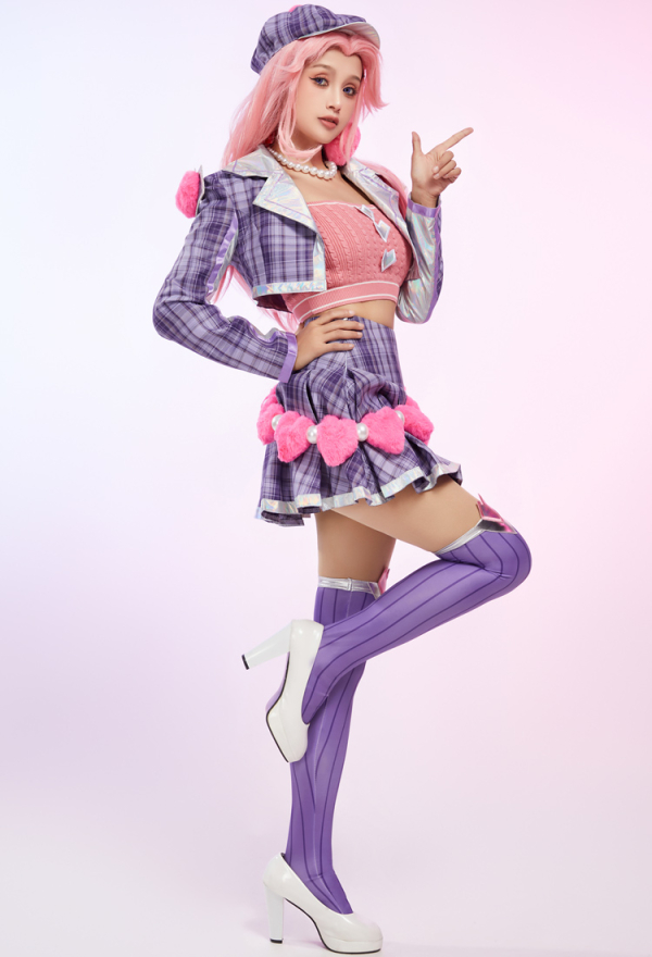 LOL Heartthrob Caitlyn Skin Cosplay Costume Jacket and Skirt with Crop Top and Vest