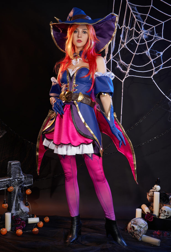 LOL Miss Fortune Bewitching Skin Cosplay Costume Top and Skirt with Hat and Gloves