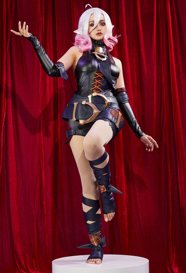 LOL Briar Cosplay Costume Combinaison Accrochée au Cou et Des Gants Avec Ceinture et Jambières