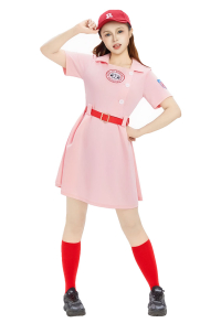Halloween A League of Their Own Pink Baseball Uniform Dress with Hat and Belt