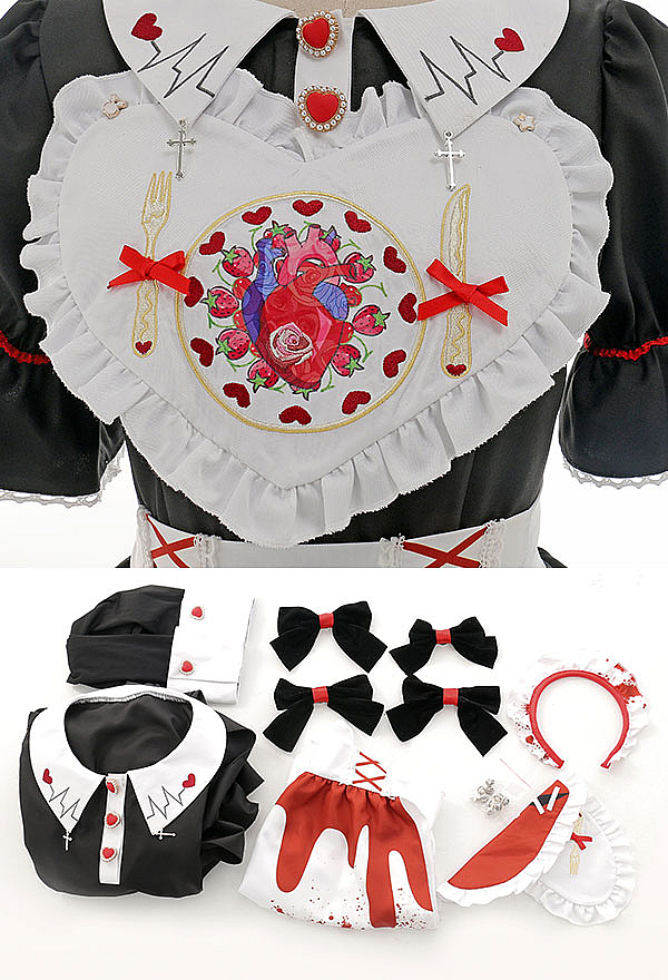 Gothic Maid Dress - Halloween Heart Bow Pattern Dress and Apron