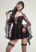 Women Gothic Short Dress Dark Witch Style Halloween Spiderweb Pattern Wide Sleeve Dress with Choker and Stockings