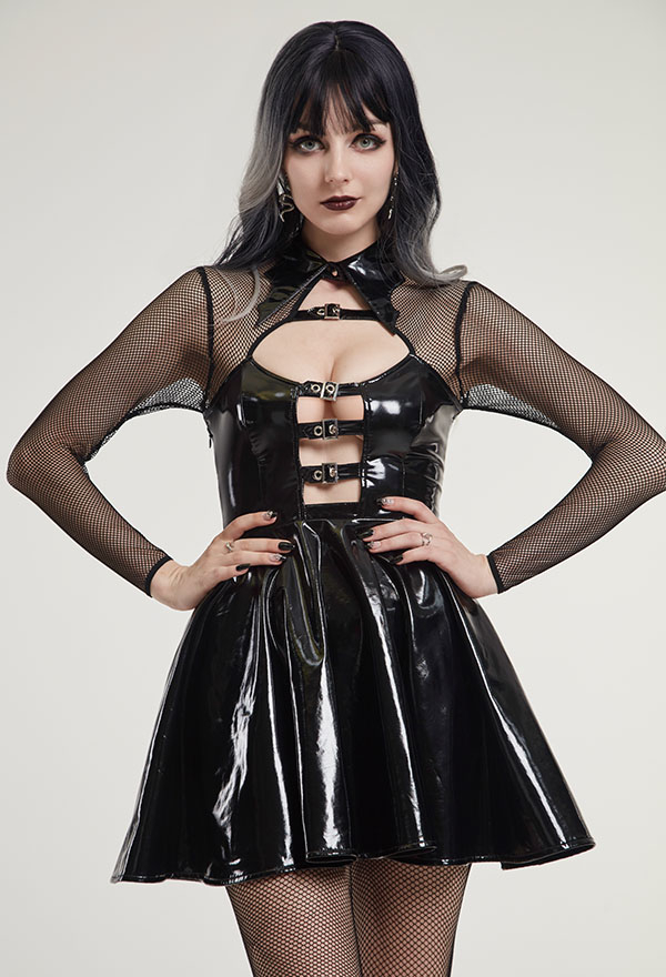 Robe Gothique Noire Sexy Style Halloween Chauve-souris avec Manches Longues en Maille