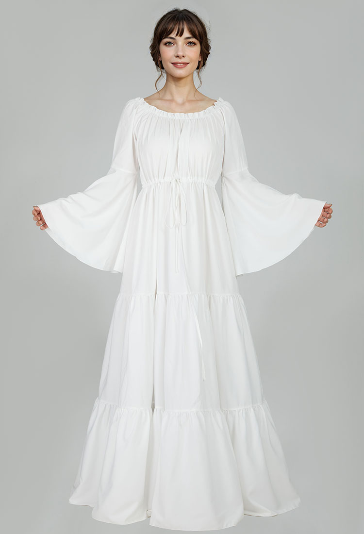 Medieval Renaissance Costume Elegant Flared Sleeve Dress with Corset and Ears
