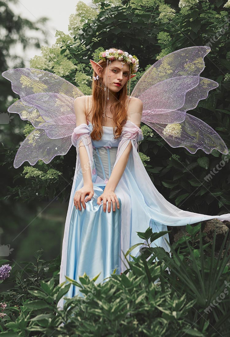 Medieval Vintage Butterfly Elf Style Dress Renaissance Fairy Blue Pink Irregular Dress with Sleeves