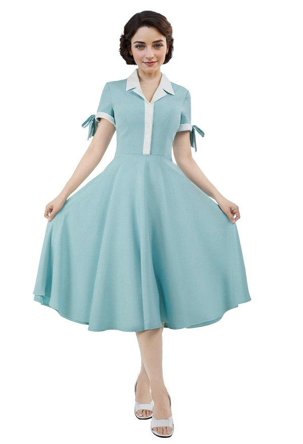 navy blue dress for baby girl A Line Green Mod Dress Retro Scooter Dress 60s Custom Made