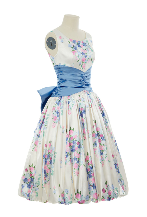 Vestido vintage de los años 50, estilo retro, con estampado floral, para cóctel, sin mangas y con lazo