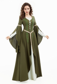 The Lord of the Rings Medieval Vintage Dress Renaissance Fairy Long Dress with Wide Sleeves and Belt