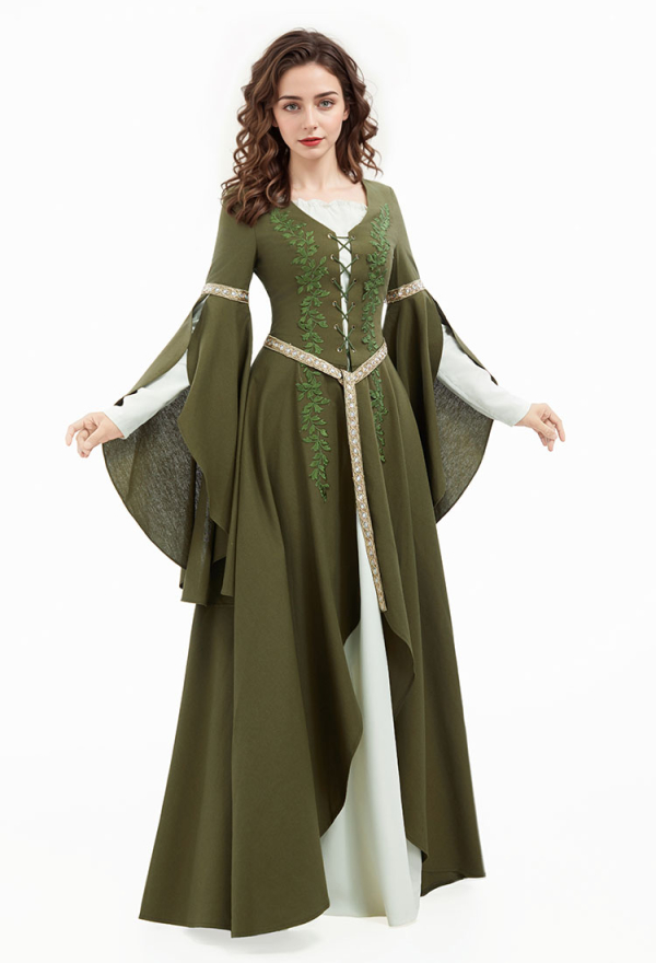 green emerald velvet dress Sheer Maxi Floral Fairy Queen Costume Set