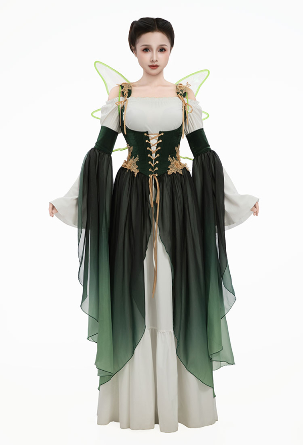 Medieval Renaissance Elf Cosplay Dress - Green Long Sleeve Costume For Renaissance Fairs