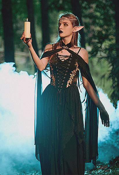 black elf dress Medieval Dark Set Renaissance Gothic Costume Inner Dress Corset Dress Set with Cape Pay With:260 Qs (Silkroll Fee: $6.50) Creates a majestic ceremonial Glitter Mezlan Mens Black Lace-up