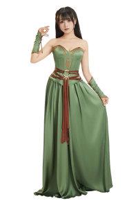 Medieval Renaissance Viking Warrior Female Corset Skirt Set with Waist Ornament and Wrist Armor