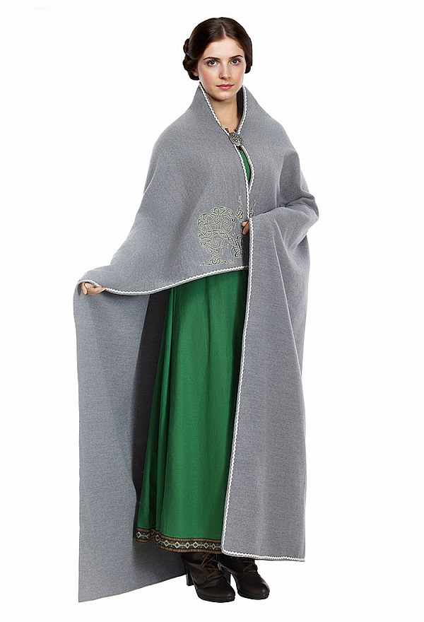 what winter cape medieval dress Viking Woolen with Trim for sale. Available in: dark blue wool, syrup brown natural wool, mustard melange natural wool, brown melange natural wool, cobalt blue natural wool, green flax linen The cloaks hung somewhere between the knee and the ankle Capes / Cloaks Medieval Clothing: