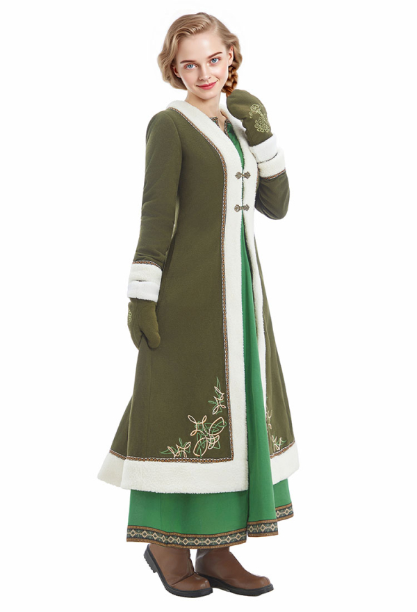 Manteau médiéval brodé en tweed vert Viking Costume Costume de