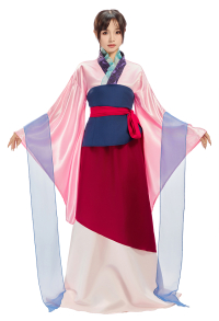 Princess Mulan Cosplay Costume Flared Sleeve Top and Skirt with Obi and Shawl