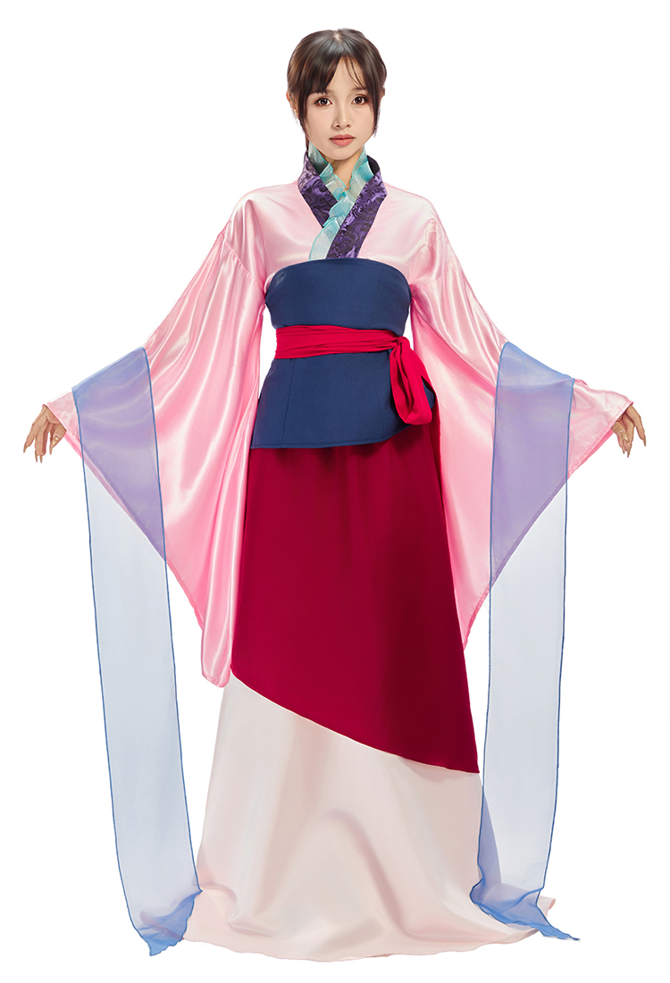 Princess Mulan Cosplay Costume Flared Sleeve Top and Skirt with Obi and Shawl