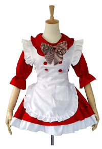 Kawaii Maid Dress Ruffles Decorated Lolita Cosplay Costume with Apron and Headdress