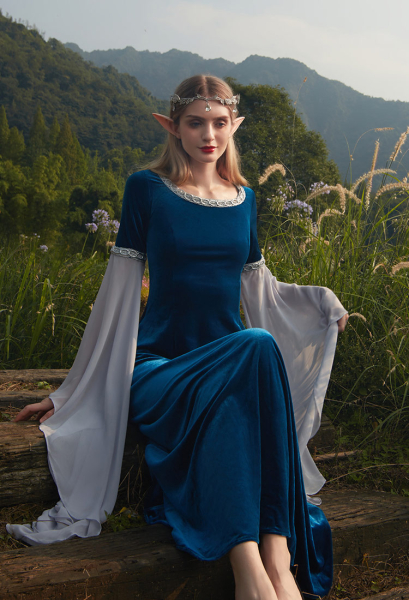 Medieval Teal Velour Dress Elven Princess Dress, Size: 2X-Large