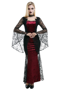 Victorian Vampire Blood Stunner Bridal Dress Gothic Vintage Red Golden Diamond Velvet Fishtail Layered Halloween Wedding Dress