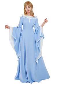 Exclusive Medieval Renaissance Wedding Vintage Fake Two-Piece Dress with Wide Open Sleeves