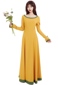 Sweet Medieval Renaissance Wedding Long Casual Dress with Back Lace-up Design