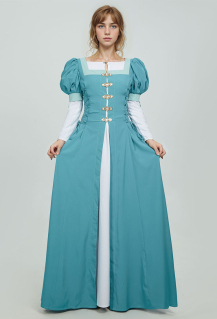 Women Green Medieval Dress Costume - Renaissance Square Neck Wide Sleeve  Short Dress Cosplay | Top Quality Dress for Sale