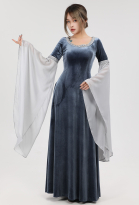 Medieval Dress Renaissance Vintage Retro Costume Fairy Elf Velvet Grey Evening Gown
