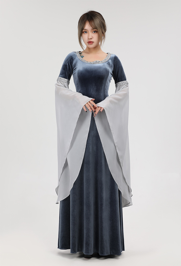 Robe Médiévale Renaissance de Vintage Robe Rétro de Fée en Velours Gris Robe de Soirée