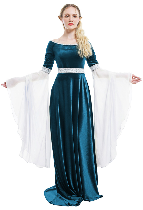 Renaissance Mittelalter Kleid Handgefertigt Vintage Waldfee Elfe Samt Blau Abendkleid Kostüm