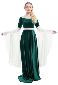 Renaissance Medieval Dress Handmade Vintage Forest Fairy Elf Velvet Dark Green Evening Dress Cosplay Costume