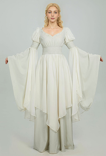 Medieval Renaissance Costume Fairy Elf Wide Sleeve Cinched Waist Dress