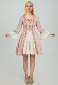 Medieval Renaissance Style Short Dress Rococo Lace Trumpet Sleeves Dress Cosplay Costume