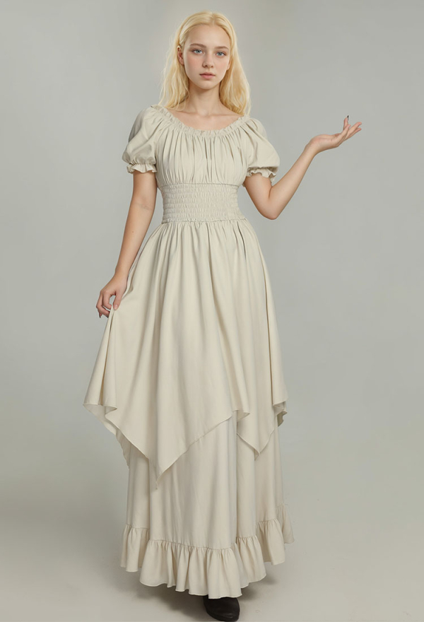 Robe Blanche de Style Médiévale Robe Victorienne et Manches