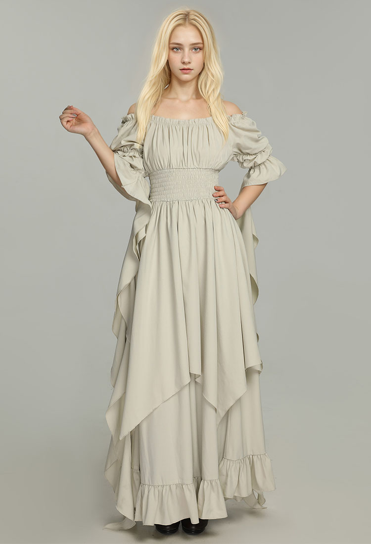 Medieval Renaissance Style White Dress Gothic Victorian Dress with Sleeves