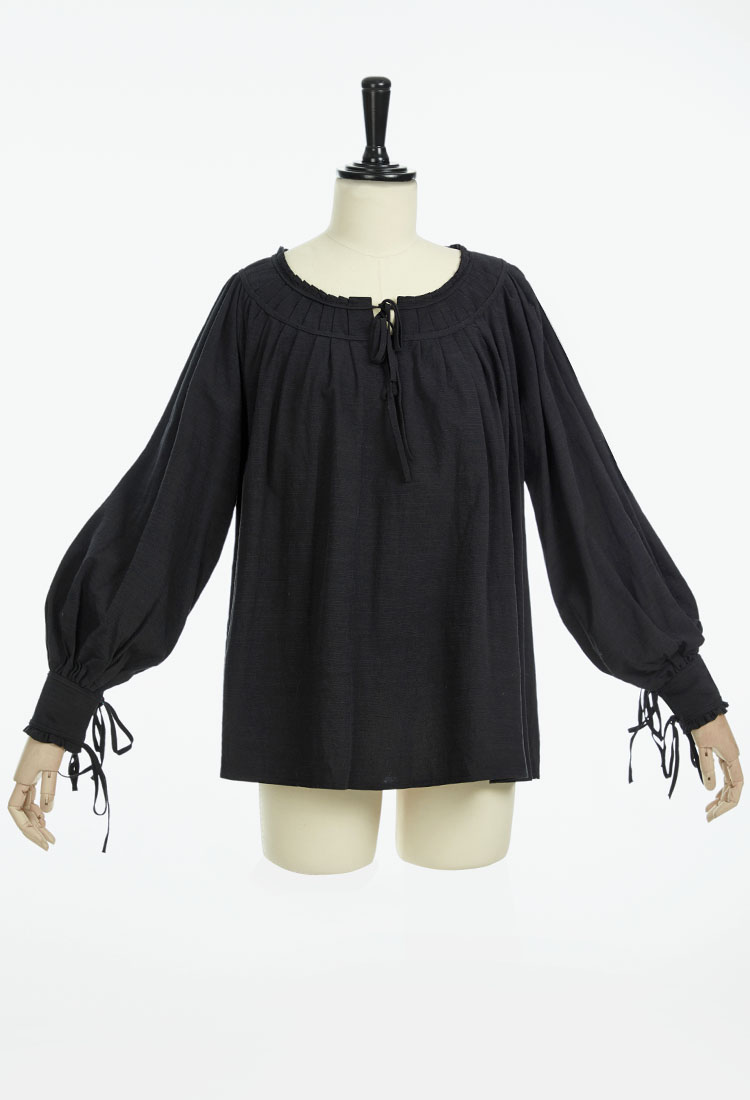 Medieval Renaissance Vintage Black Lace Up Long Sleeve Women's Blouse