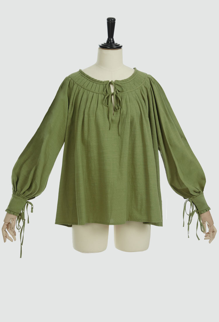 Medieval Renaissance Vintage Green Lace Up Long Sleeve Women's Blouse