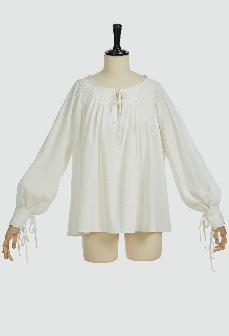 Medieval Renaissance Vintage White Lace Up Long Sleeve Women's Blouse
