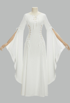 Medieval Renaissance Dress White Long Sleeves Vintage Wedding Dress