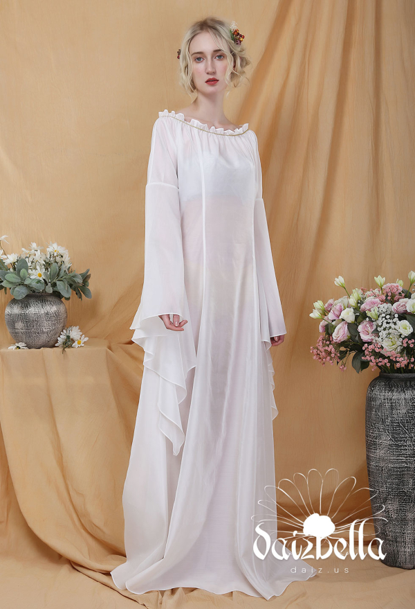 The Fairyland: Exclusive Medieval Renaissance Wedding Handmade Fairy-like  Organza Chemise with Long Bell Sleeves