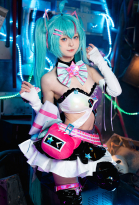 Vocal Cosplay Costume Tube Top and Skirt with Waist Bag and Hair Accessory