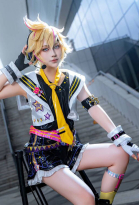 Premium Full Set Muse Dash Len Cosplay Costume Top Vest Set and Pants with Tie