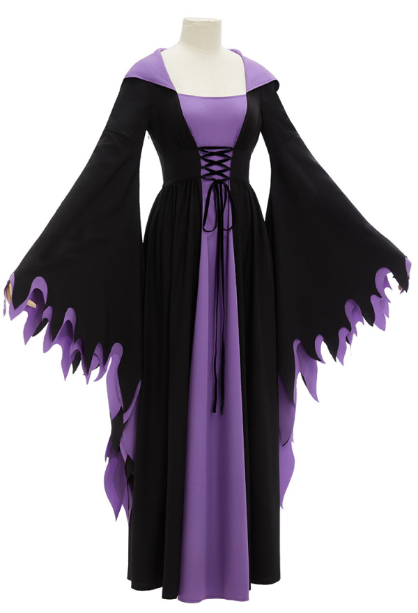 Maleficent Cosplay Halloween Vestido negro y morado Vestido de