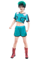 My Hero Academia Trainingsanzug Izuku Midoriya Deku Kampfanzug Zweiteilig Set Damen Bauchfrei Top und Shorts